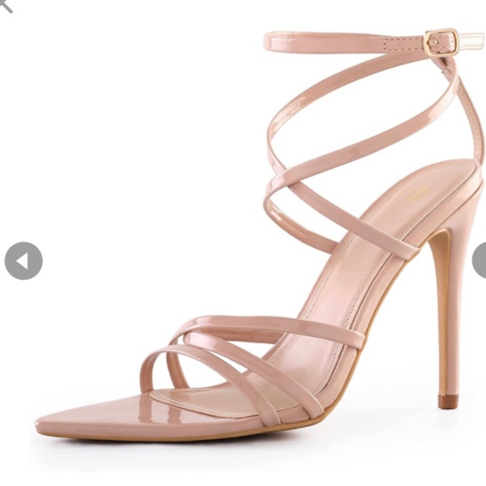 Women’s Nude Heeled Strappy Stiletto Sandals, Sz 8.5